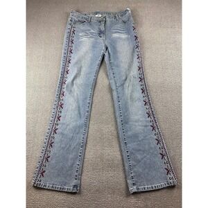 Y2K X-Mail Jeans Women 42 Blue Regular Embroidered Ramie Cotton Blend Floral